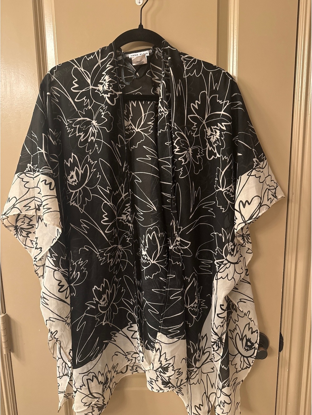 Anne Klein Black and White Floral Kimono Cardigan, Size 4X